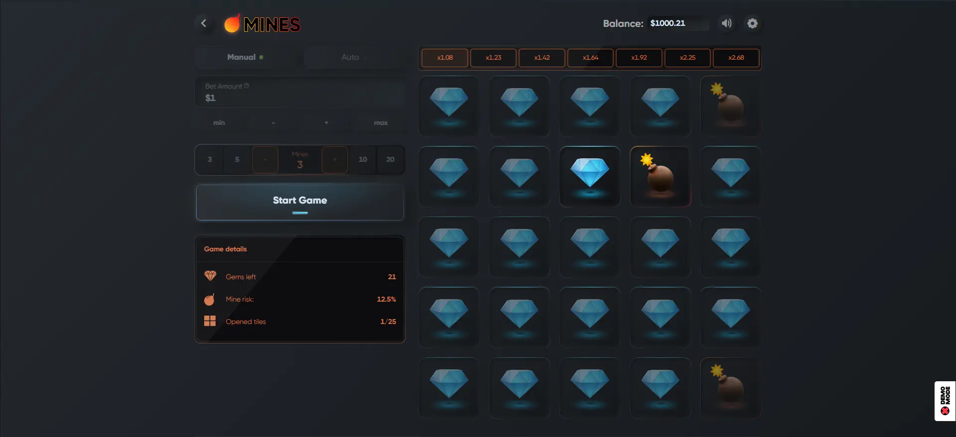 Mines demo view