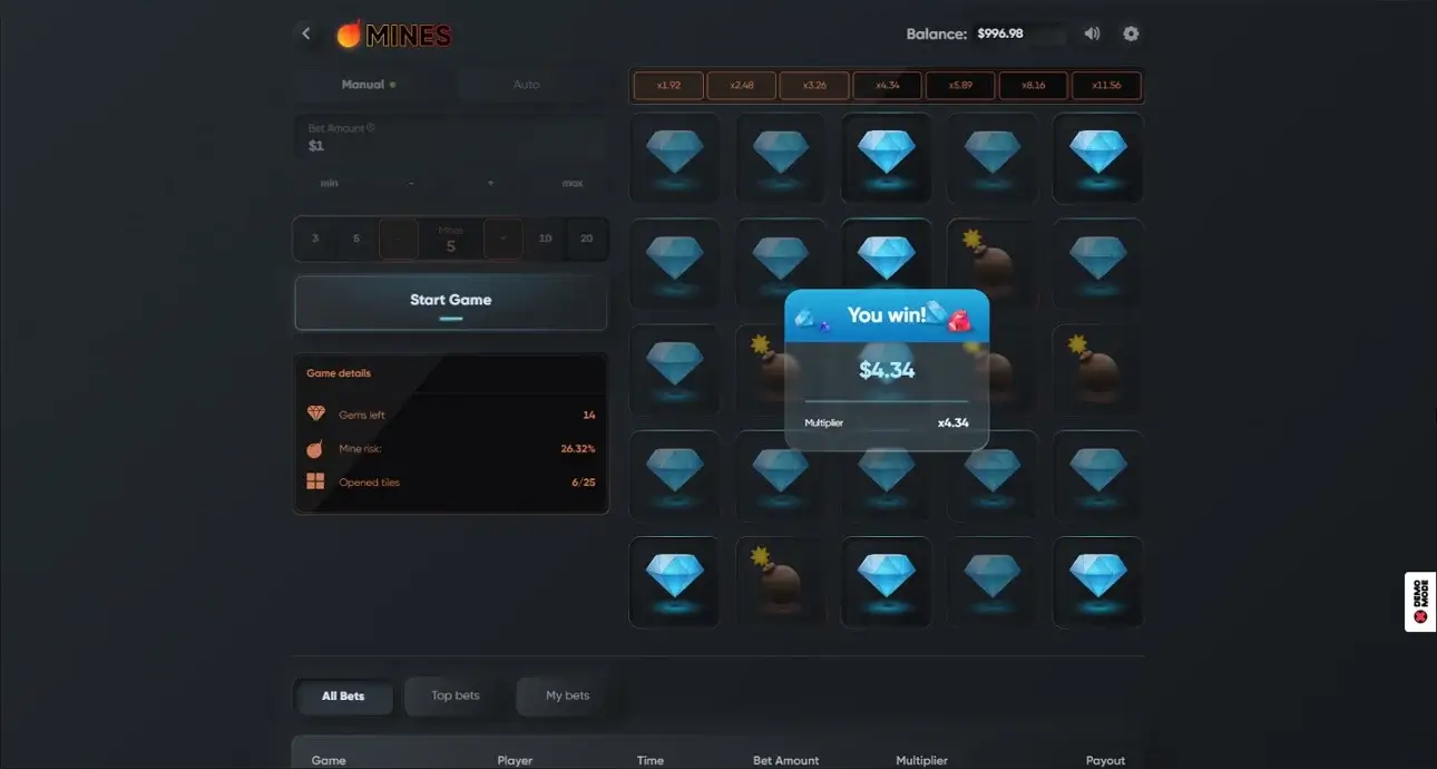 Mines Casino Game Win